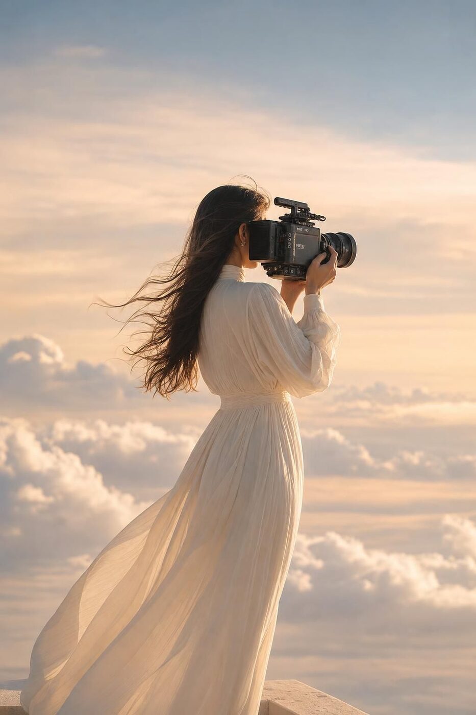 Creative director above the clouds at golden hour
